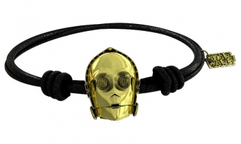 Star Wars Leder-Armband mit Anhänger (vergoldet) C-3PO schwarz