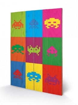 Space Invaders Holzdruck Pop Art 40 x 60 cm